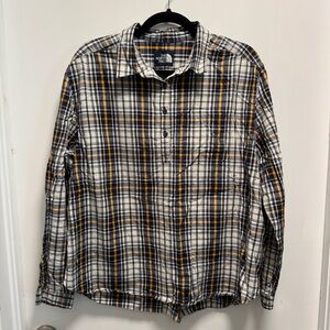 The North Face Women's Bayward Collar Shirt Yellow Navy Plaid 1/4 Button Size L